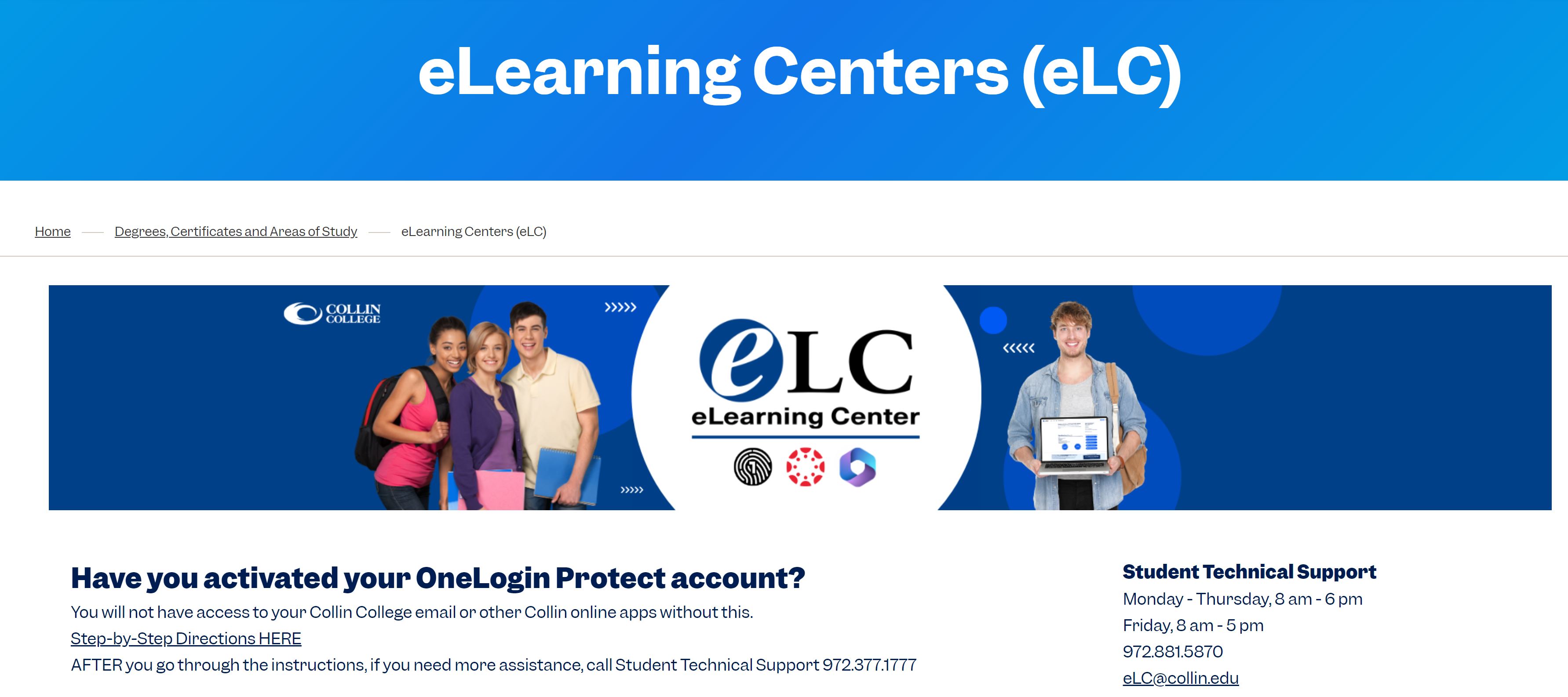 eLC Homepage on collin.edu